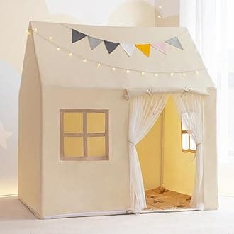 Kids Playhouse, Play Tent for Kids with Star Light, Flag and Carry Bag, Portable Play Tent Indoor & Outdoor, Play Tent for Girls & Boys Over 3 Years Old, Easy to Install and Clean (House+Mat)