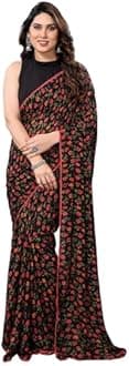 Ready to wear Pre draped Prestitched one min readymade Designer Parywear saree with Unstitch Blouse (Multi black)