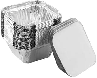 JMS we create smile (𝐒𝐞𝐭 𝐎𝐟 𝟓𝟎) Aluminium Foil Containers with Lid Takeaway Foil Food Containers for Cooking, Food Storage BBQ, Baking, Catering Trays (120 ML)