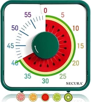 Secura7.5-Inch Fruit Visual Timer for Kids, 60-Minute Countdown Timer for Classroom or Kitchen, Durable Mechanical Timer Clock with Magnetic Backing (Watermelon)