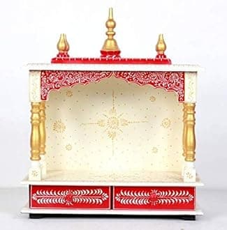 Kamdhenu art and craft Wooden Temple Home Temple Pooja Mandir Pooja Mandap Temple for Home (White & Red) - 9X22 Inch