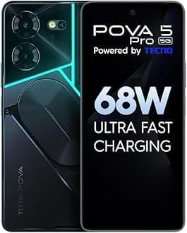 TECNO Pova 5 Pro 5G (Dark Illusion, 8GB RAM,256GB Storage)| Segment 1st 68W Ultra Fast Charging | India's 1st Multi-Colored Backlit ARC Interface | 50MP AI Dual Camera | 6.78”FHD+ Dot-in Display