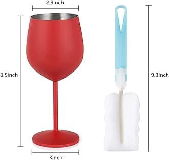 Lifecapido Stainless Steel Wine Glasses Set of 2, 18oz Stainless Steel Wine Goblets, Stemmed Metal Wine Glasses with Cup Brush for Party Office Wedding Anniversary, Great for Red White Wine (Red)