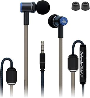 DefenderShield Air Tube Stereo Wired Earbuds with Memory Foam Ear Tips – Universal Acoustic Headphones with Built-in Mic & Audio Controls - Secure Fit Wired Headphones with 3.5mm Audio