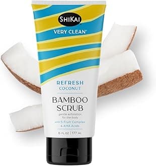 ShiKai Very Clean Bamboo Body Scrub (Refresh Coconut, 6 oz) | Gentle Hydrating & Exfoliating Skin Cleanser | With 5 Fruit Complex & AHA Acids
