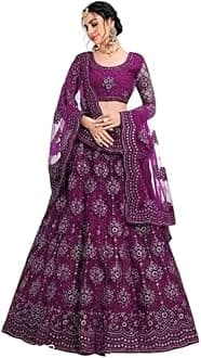 Febstica Women's Net Embroidered Work Semi-Stitched Lehenga Choli With Dupatta Ready to Bridal Wedding Lehenga Choli for Womens