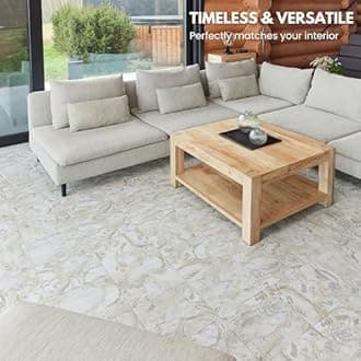 Vinyl Floor Tiles Self Adhesive - 60 Pack / 60sqf (5.57 sqm) Vinyl Flooring Peel And Stick Floor Tile - 12x12 inch (30.5x30.5cm) - For Kitchen, Living Room and Bathroom - Beige Marble Flow