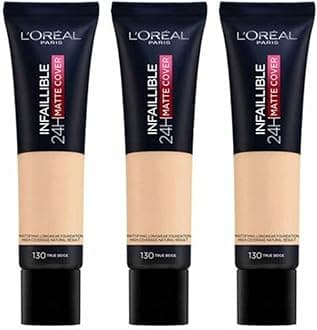 3 x New L'Oreal Infallible 24H Matte Cover Foundation 30ml - 130 True Beige