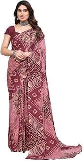 SIRIL Women's Georgette Bandhani Printed Saree with Blouse, Dusty Pink, One Size