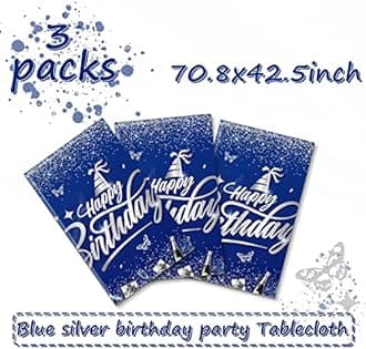Happy Birthday Decorations-3pcs Navy Blue Birthday Tablecloth,Rectangle Plastic Disposable Birthday Table Covers Party Decoration for Men Women 90th 80th 70th 60th 50th 40th 30th Birthday