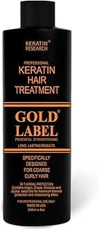 Gold Label Professional Brazilian Keratin Hair Treatment Blowout Super Strong Formula Specifically Designed for Coarse, Curly, Black, African, Dominican, and Brazilian Hair Types 240ml