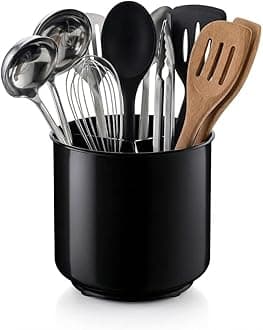Cooler Kitchen Extra Large and Sturdy Rotating Black Utensil Holder Caddy with No-Tip Weighted Base, and Gripped Insert | Rust Proof and Dishwasher Safe Utensils Holder and Cutlery Holder