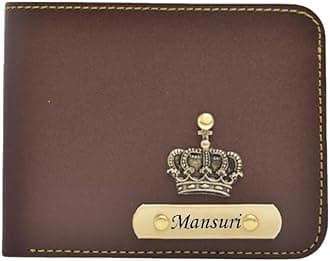 Men's Leather Wallet with Personalised Name and Logo on Wallet - Design 1, Brown