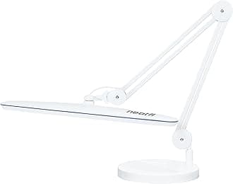 Neatfi XL 24W LED Desk Lamp with Base – 2,200 Lumens | 23” Wide Shade | Dimmable Eye-Caring Task Light | Adjustable Arm | Office, Study, Crafting & Nail Techs (White, Non-CCT with Base)