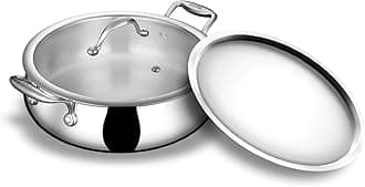 Artisan Triply Stainless Steel 8.5L 32 cm Biryani Handi with Dual lid, Steel Lid for Dum & Glass Lid for Serving | Biryani Pot, Gas & Induction Compatible | Non-Toxic, Less Oil, Stick Resistant