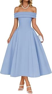 ZESICACocktail Dresses for Women's Elegant Off Shoulder Short Sleeve Swing A Line Wedding Evening Party Midi Dress