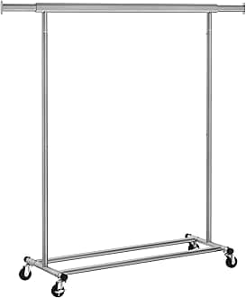 SONGMICS Clothes Stand with Wheels, Extendable Coat Rack for Heavy Loads, Total Load 100 kg, 45 x (92-132) x 161.5 cm, Easy to Assemble and Move, Taupe Gray, HSR013G01