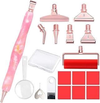 Praise V Do Diamond Painting Art Drill Bead Dot Pick Pen Kit with Screw Stainless Steel Rose Metal Tips Nib Placer Roller Tool Accessories Ergonomic Stylus for 5D Diamond Paint Nail Art PinkWhiteGold