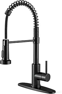 OWOFAN Black Kitchen Faucet with Pull Out Sprayer Stainless Steel Single Handle Spring Sink Faucets 1 Hole Or 3 Hole Dual Function for Farmhouse Camper Laundry Utility Rv Wet Bar