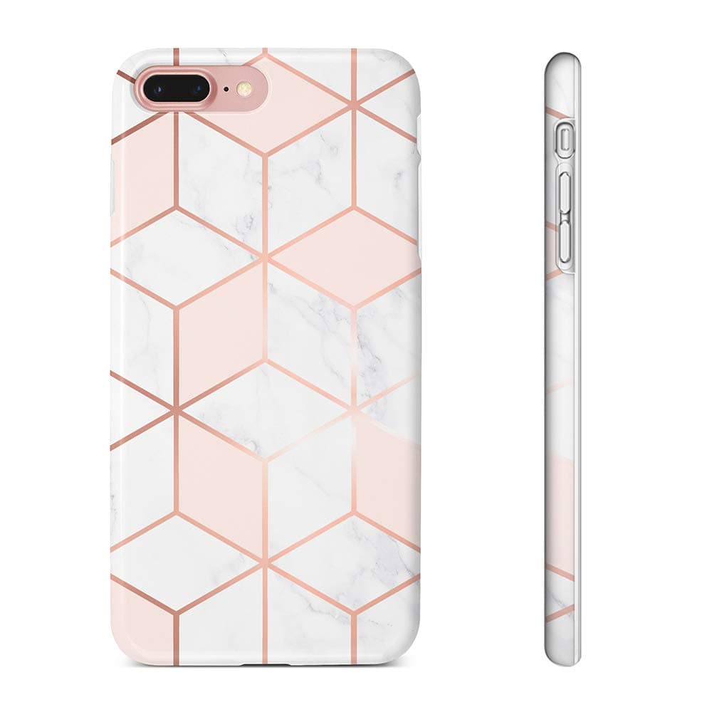 Obbii Case for iPhone 8 Plus /7 Plus/6/6S Plus Geometric Rose Pink Gold White Marble Shockproof Slim TPU Flexible Soft Silicone Protective Durable Cover Case Compatible with iPhone 8/7/6/6S Plus（5.5 ）