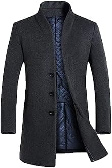 Lavnis Men's Trench Coat Long Wool Blend Overcoat Slim Fit Down Topcoat