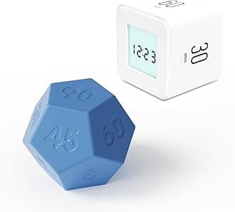 Mooas Multi Cube Timer (White) & Dodecagon Time Ball (Blue) Digital Flip Clock & Pomodoro Productivity Timer for Kids, ADHD, Office, Kitchen, Study, Workout with Vibrate/Silent/Sound Modes