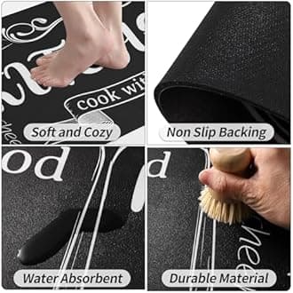 XLHOMO Kitchen Rugs Sets of 3, Non Slip Washable Kitchen Mats for Floor, Black Farmhouse Kitchen Floor Mats Cushioned Anti Fatigue Stain Resistant for Kitchen, Laundry Room, Entryway Floor Decor