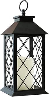 Bright Zeal BZX 14" Tall Black Vintage Candle Lantern LED Flickering Flameless Candles Timer (Batteries Included)- Indoor Outdoor Hanging Lights- Candle Lanterns Decorative - Candles & Holders