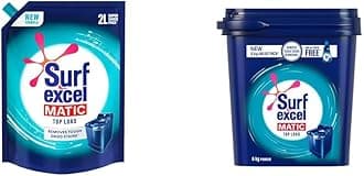 Surf Excel Top Load Matic Liquid Detergent Pouch - 2 L & Matic Top Load Detergent Powder - 4 Kg with Free 2 Kg Combo