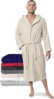 Twinzen Men's Bathrobe, Dressing Gown 100% Cotton (350 g/m²) Oeko-Tex® Certified, Bathrobe with Hood, 2 Pockets, Belt