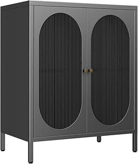 Small 2 Transparent Door Metal Storage Side Buffet Cabinet for Bed Room,Living Room,Entryway,Hallway,Home,Hotel,Office,Garage,Kitchen,1 Removable Shelf. (Transparent Door, Black)