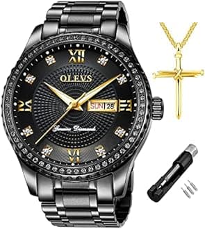 OLEVS Men's Square Analog Quartz Date Stainless Steel Waterproof Luminous Two Tone Wrist Watch