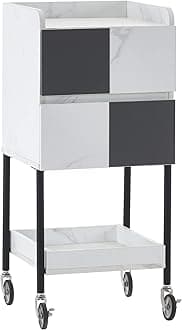 BarberPub Salon Storage Rolling Cart with Casters, Contrast Panel Craft Art Utility Station, Spa Organizer Serving Trolley 2007 (White&Grey)