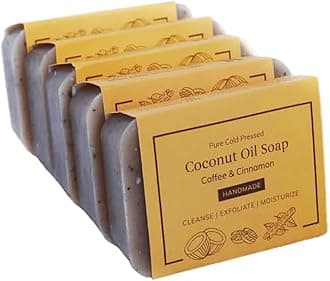 Kaprica Natural Handcrafted Cold Pressed Coconut Oil Soap With Exfoliating Organic Arabica Coffee & Cinnamon Essential Oil (60 x 5 = 300 g) Pack of 5