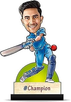 Caricature Personalized Gifts for Cricket Lover with bat (Wooden 8 inch x 5 inch) CA0318