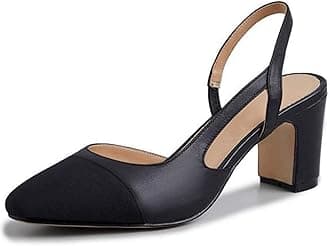 MICIFASlingback Heels for Women，Round Toe Chunky Heeled Pumps Ankle Strap Fashion Splicing Dress Shoes