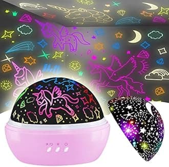 Night Light for Kids,Unicorn Night Lights for Girls,Star Projector 360 Degree Rotation - 4 LED Bulbs 16 Light Color Changing with USB Cable,Lamp Ceiling Lights for Kids Bedroom