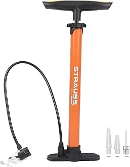 Strauss High Pressure Multipurpose Air Pump |Cycle Pump for Bicycle, Car, Football,Basketball |Balloon Pump Machine |Inflator Bicycle Floor Pump | Portable Hand Pump for Indoor & Outdoor Use,(Orange)