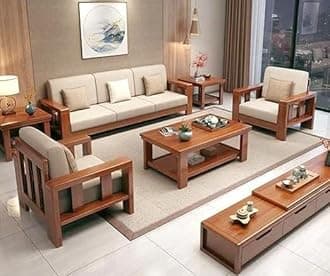 Wooden Sofa Set 5 Seater with Center Table for Living Room | Sofa Set 3+1+1 | Without Pillow with Cushions | Wooden Sofa Set Furniture | Sofa Set 5 Seater with Coffee Table