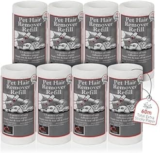 CARASELLE Pet Hair Remover Refill - 60m total (≈600 Sheets Equivalent) Super Adhesive Picks up Lint, Hair & Debris! Multi-Purpose Dog Cat Hair Lint Roller also for Cleaning Clothes & Washing Machine