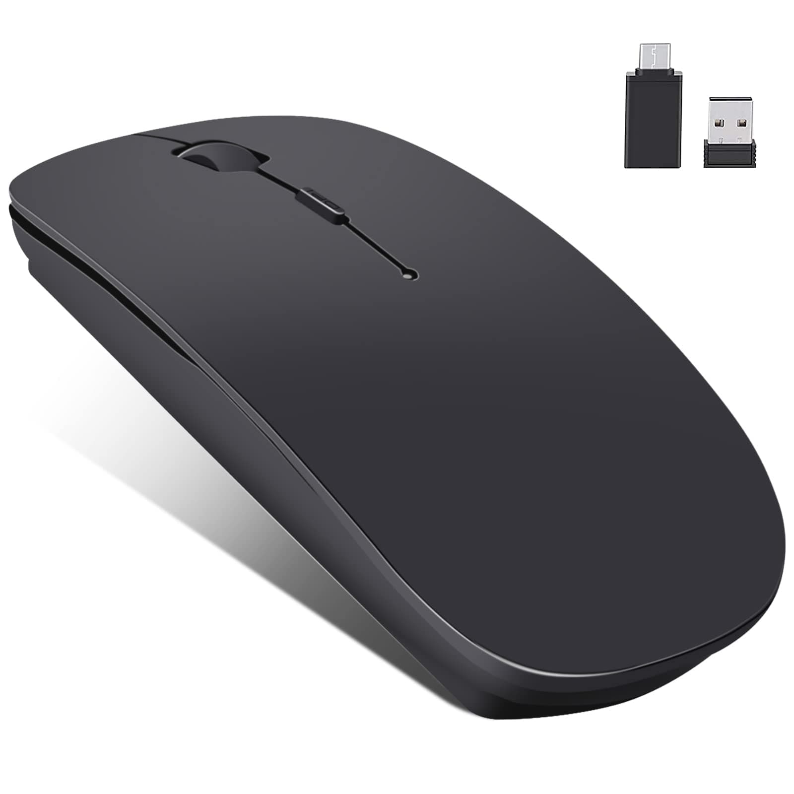 Wireless Bluetooth Mouse for MacBook Pro/Air/Mac/iPad/Laptop/Desktop/Mac/PC/Computer/Phone-Portable Slim Silent Office Mice with USB-C Adapter 2.4 GHz USB Mice (Black)