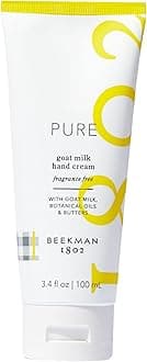 Beekman 1802 Pure Goat Milk Hand Cream, Pure - Fragrance Free - 3.4 oz - Moisturizing Lotion for Dry Skin - Anti-Aging Hydration - Good for Sensitive Skin - Cruelty Free