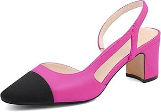 MICIFA Slingback Heels for Women，Round Toe Chunky Heeled Pumps Ankle Strap Fashion Splicing Dress Shoes