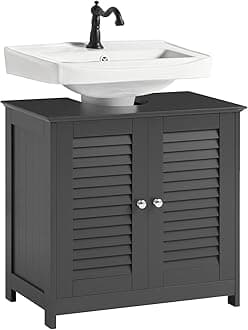 SoBuy Bathroom Cabinet Under Sink Cabinet Storage Organizer Wash Basin Vanity Unit with Double Shutter Doors, Cupboard Suitable for Pedestal Sinks (Dark grey) خزانة حمامFRG237-II-DG