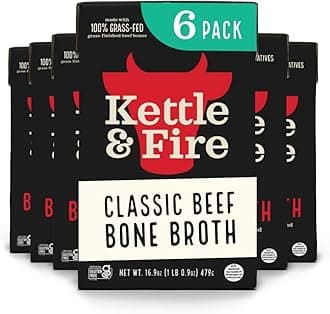 Kettle & Fire Beef Bone Broth Soup - Organic, Grass Fed, Collagen Protein (10g) - Perfect for Intermittent Fasting, Low Carb, Keto, Paleo, Whole 30 Approved Diets - Gluten Free -16.9 fl oz, Pack of 6