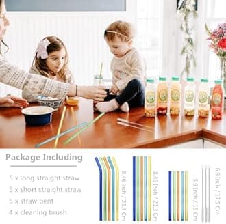Glass Straws Drinking Reusable Colorful 19 Pack,Size 8.5''x10MM,8.5''x8MM and 6''x10MM,Glass Straws Shatter Resistant Including 10 Straight and 5 Bent with 4 Brushes,Reusable Straw for Cocktail