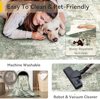 Washable Area Rugs 8'x10' Non-Slip Modern Abstract Soft for Living Room Entryway Bedroom Nursery, Print Pattern, Light Green/Yellow