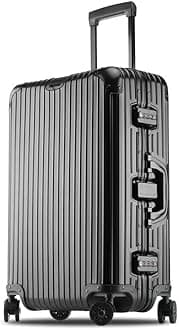 PYB Autograph -Premium Full Aluminium Hard Trolley Bags for Travel, Zipless Cabin Suitcase with TSA Lock, Noiseless 360° Rotating 8 Spinner Wheels, Compression Pads and Divider (Black), Cabin 20 inch