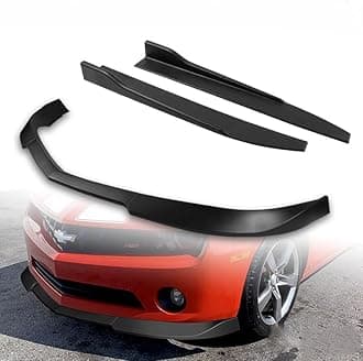 5pcs Combo Front Bumper Body Kit Lip + Side Skirt Extensions Diffuser Compatible with 2010-2013 Chevy Camaro V6 Model Only (Unpainted Black)