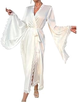 Satin Lace Robe for Women Long Kimono Bathrobe